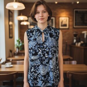 Tommy Hilfiger Women's Printed Knot-Neck Shell Size M